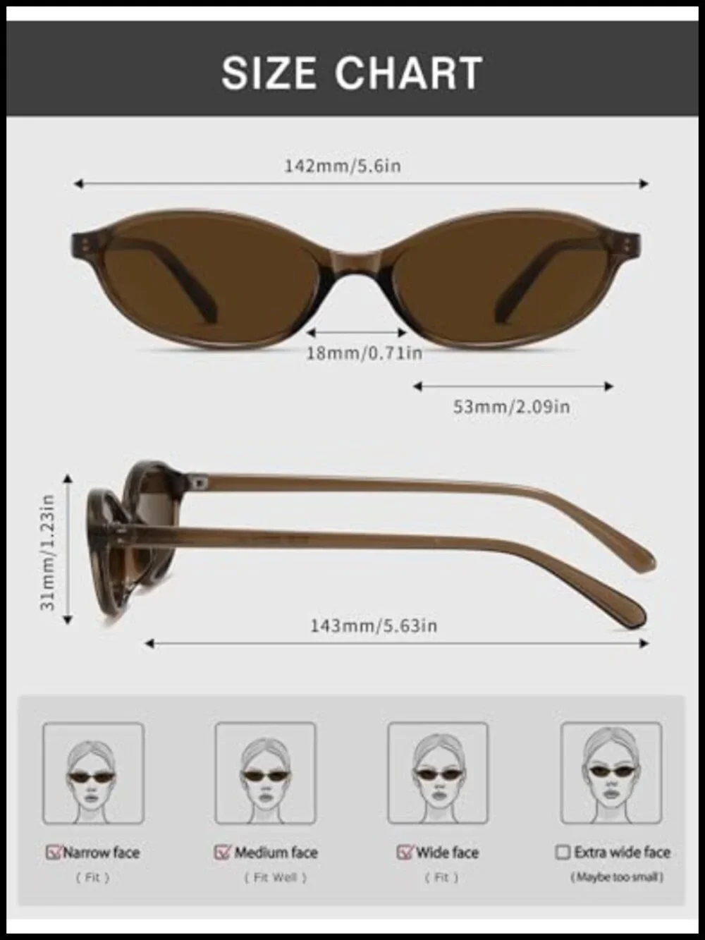 Retro Oval Cat Eye Sunglasses UV400 Protection Trendy Y2K Narrow Shades